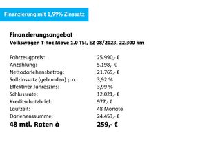 VW T-Roc 1.0 TSI MOVE*NAVI*DAB*SHZ*PDC*CAR-PLAY*UVM