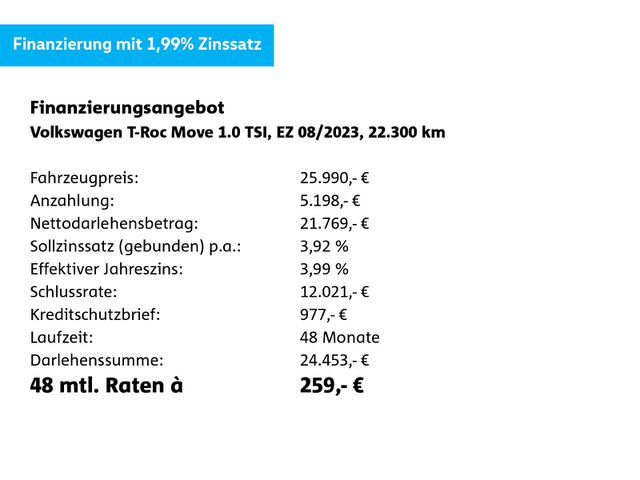 VW T-Roc 1.0 TSI MOVE*NAVI*DAB*SHZ*PDC*CAR-PLAY*UVM