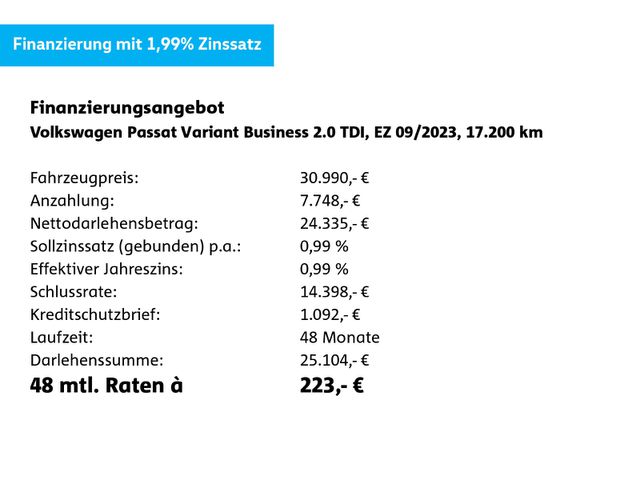 VW Passat Variant Business 2.0 TDI AHK**0,99% FIN**