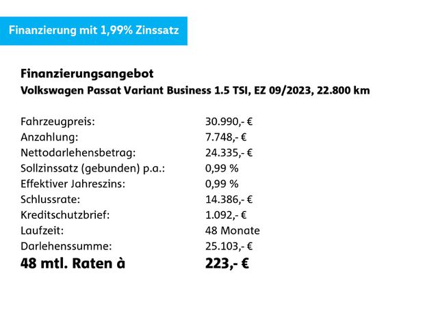 VW Passat Variant 1.5 TSI Business DSG**0,99% FIN**