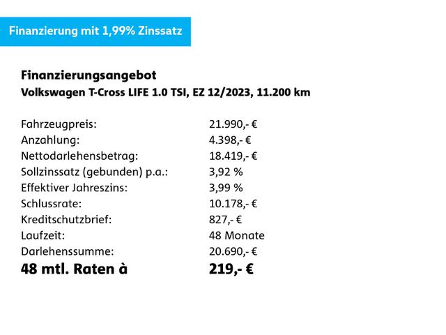 VW T-Cross 1.0 TSI Life 5-Gang *ACC*PDC*APP*UVM*